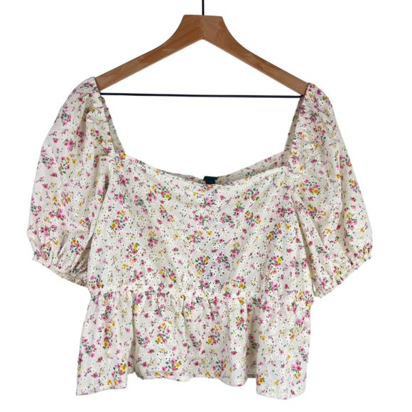 wild fable Tops - WILD FABLE Floral Eyelet Short Sleeve Cropped Peplum Top XXL NWT